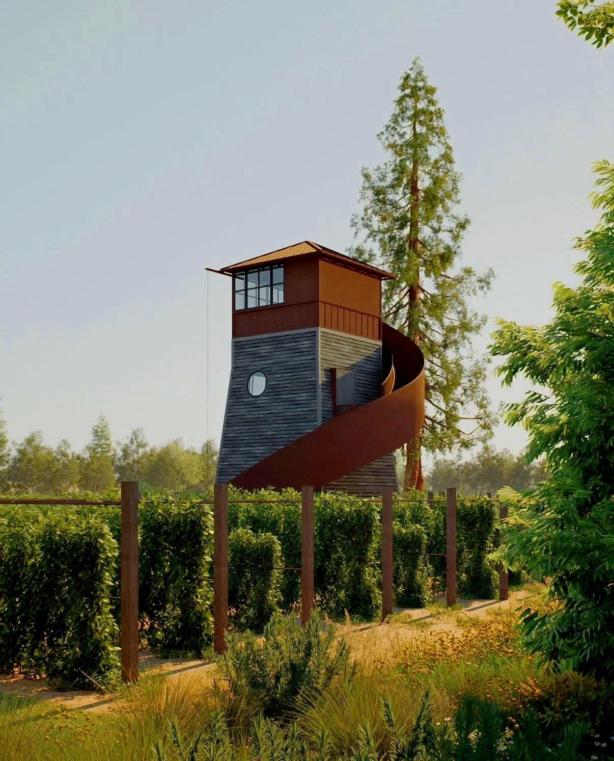 Century-old redwood Tank House renovation design