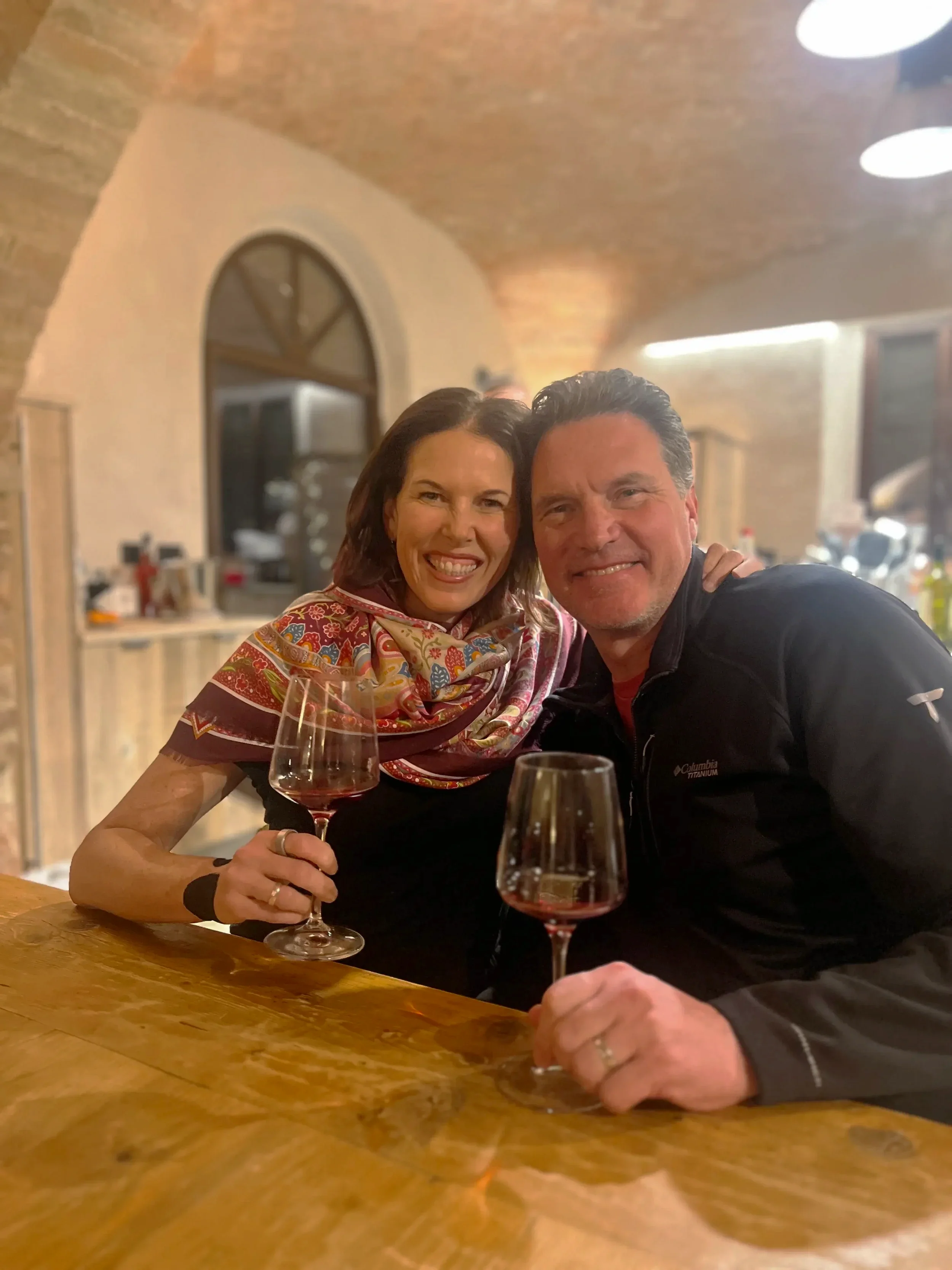 Jessica and Dave wine tasting in Italy
