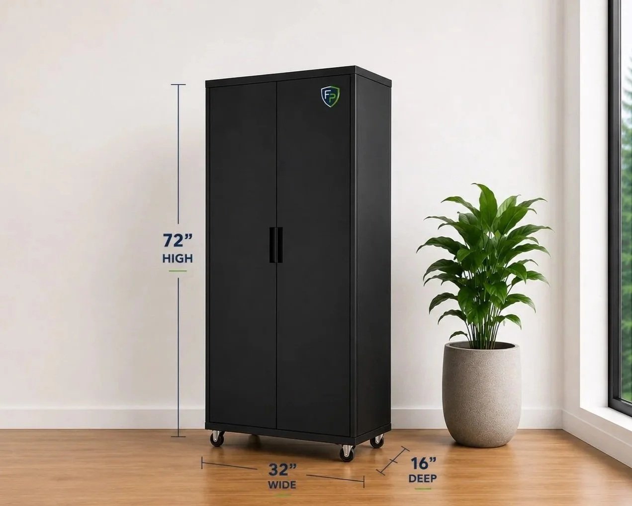 Closed Emergency Readiness Station showing its cabinet dimensions.