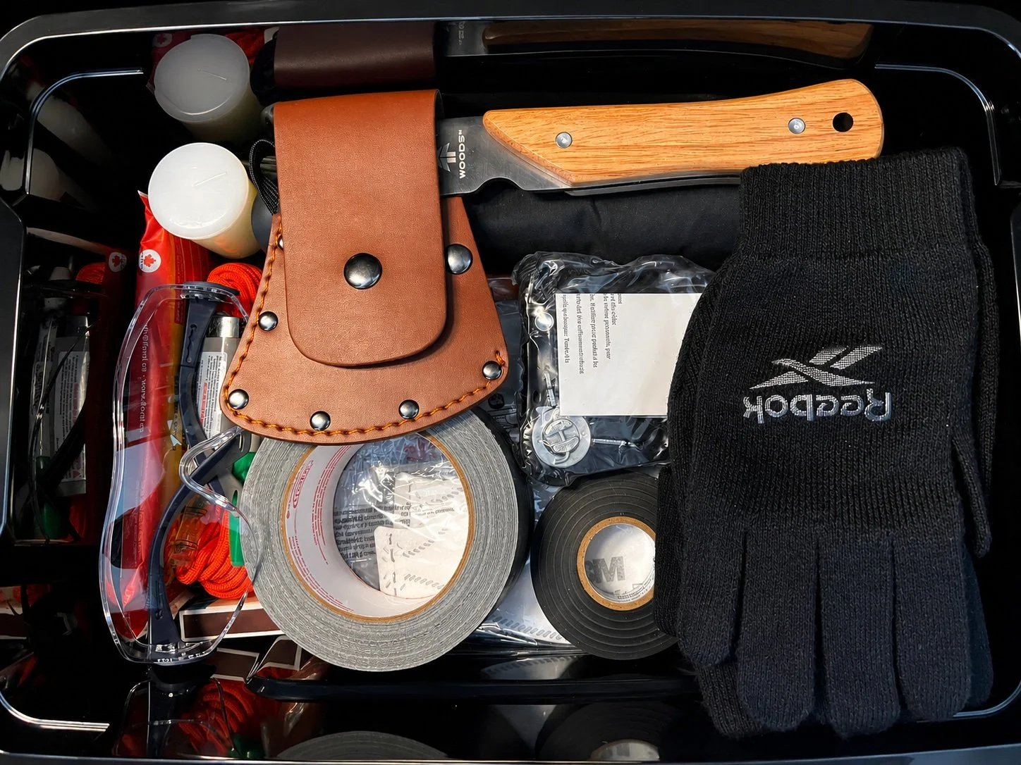 Organized safety, first aid, and emergency supplies included in the Emergency Readiness Station.