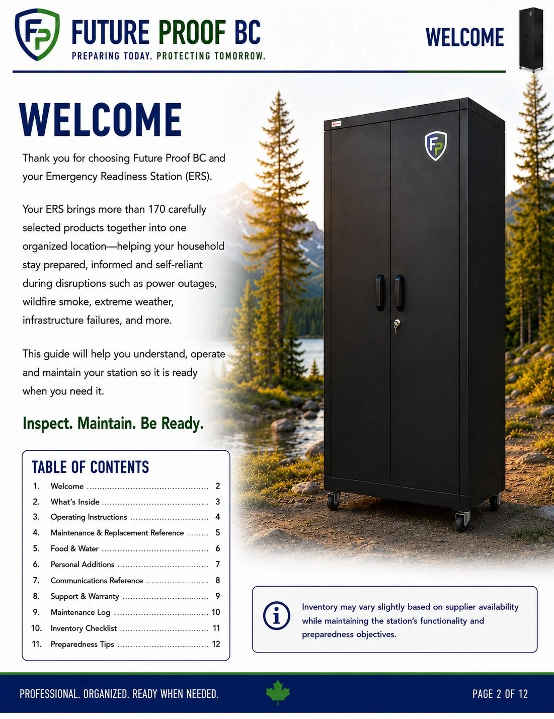 Emergency Readiness Station Owner's Guide Table of Contents