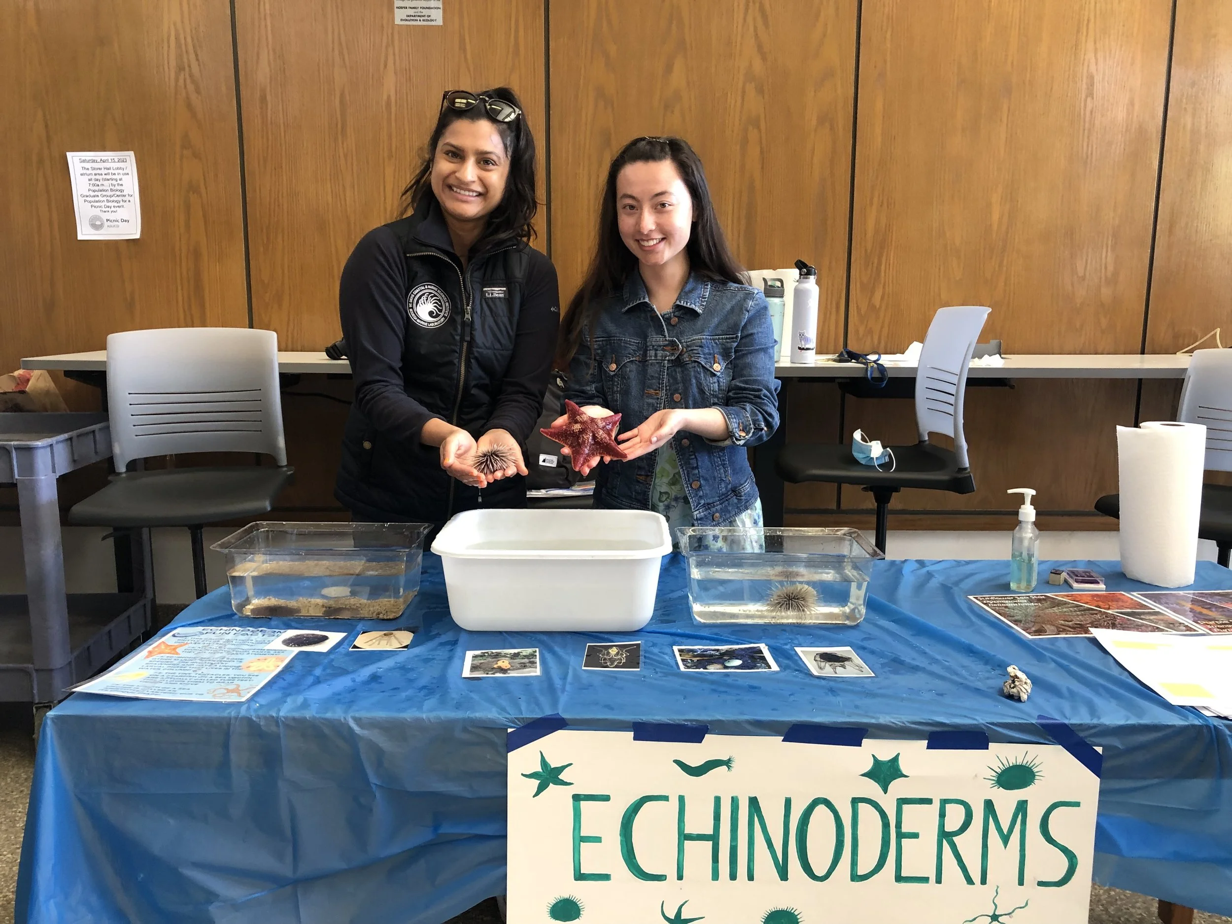 Shreya, Mei (and me taking the photo) ready for a day of sharing echinoderm fun facts with the public at UC Davis's annual picnic day 