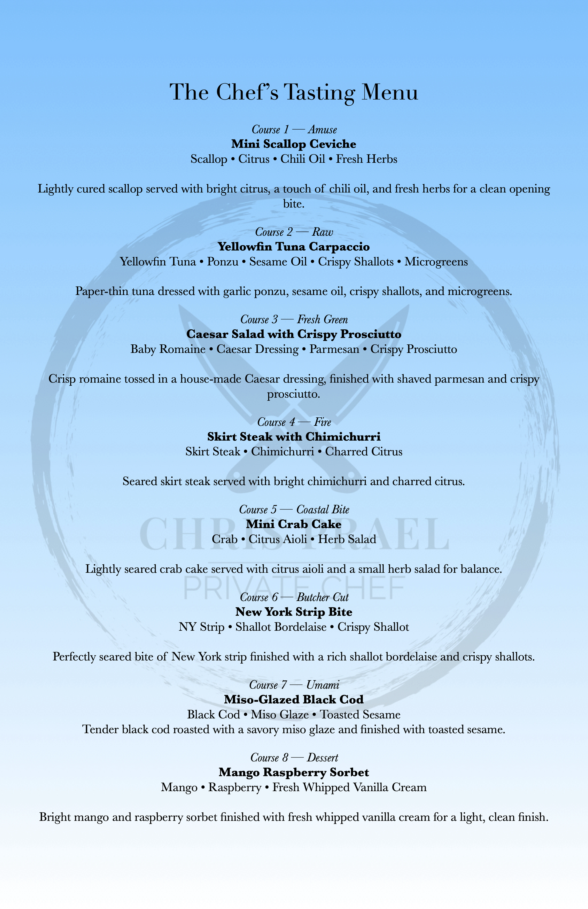 Private Chef Menu Template