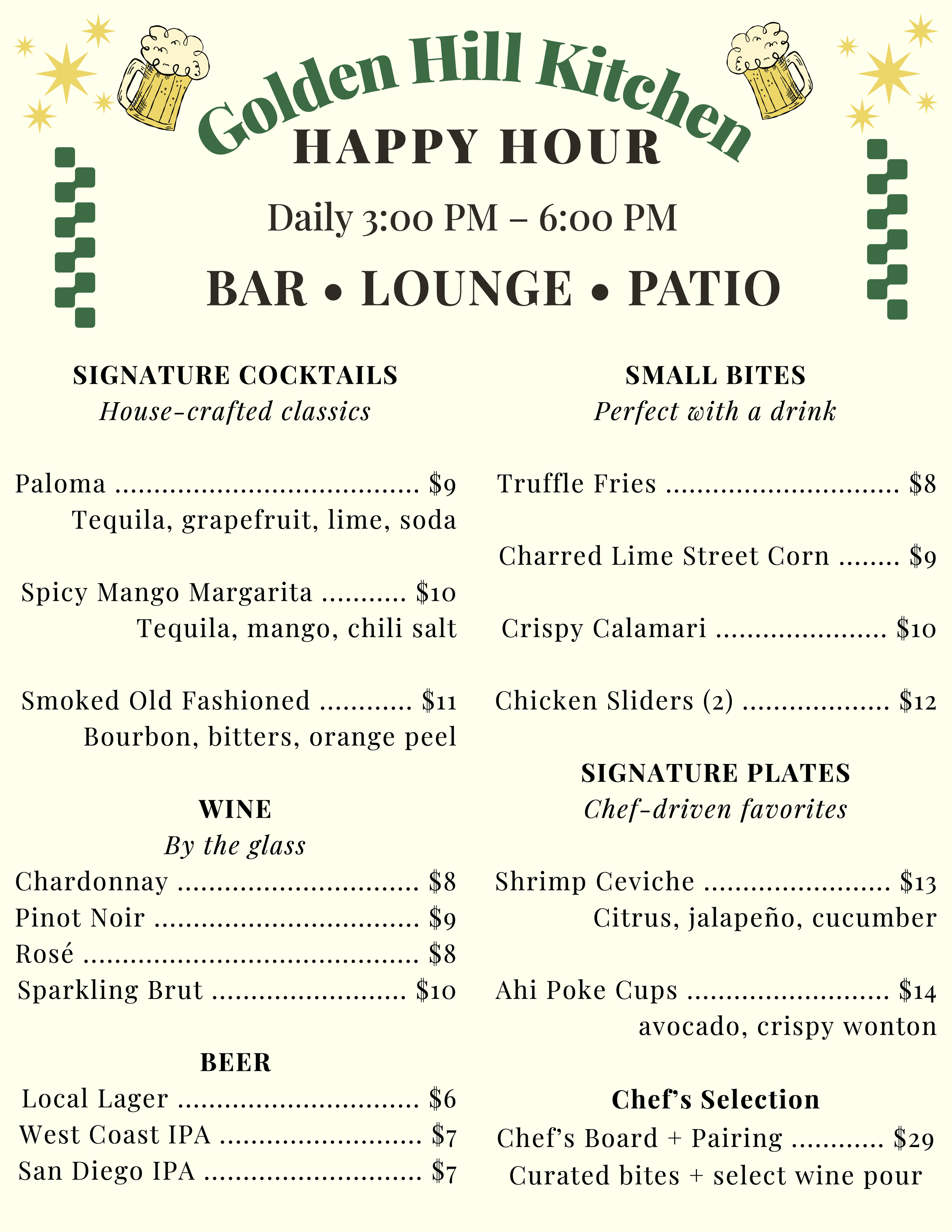 Happy Hour Menu Template