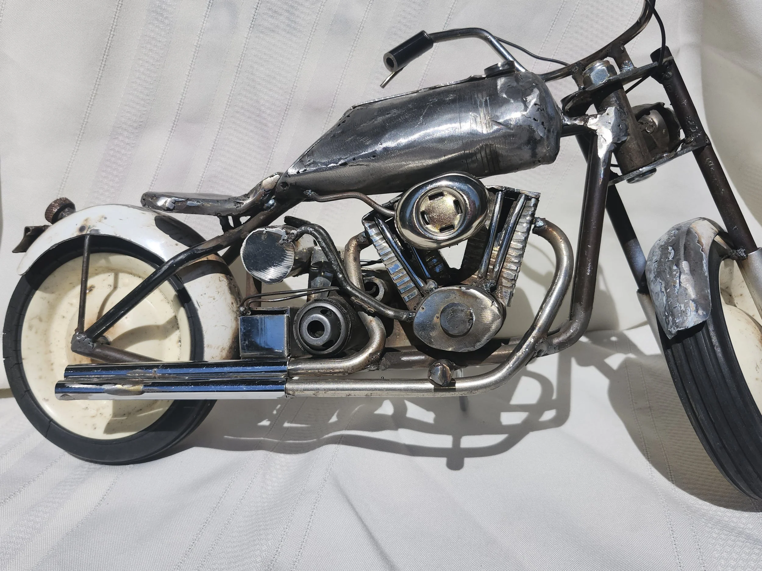 Vintage Reclaimed Metal Motorcycle Sculpture