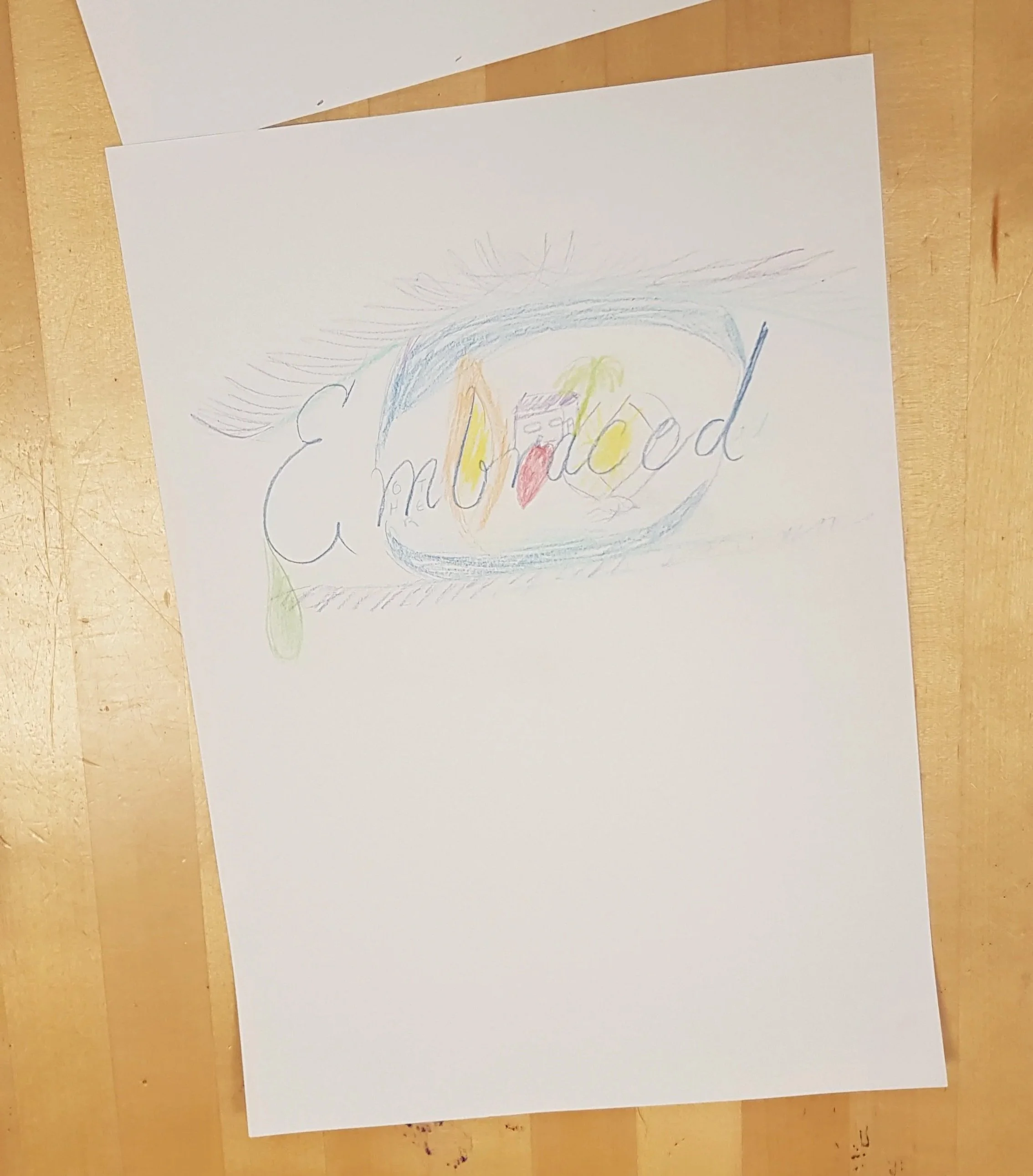 Hand-drawn greeting card with the words 'Congrats' and a colorful cake in the center, featuring yellow, green, and red decorations.