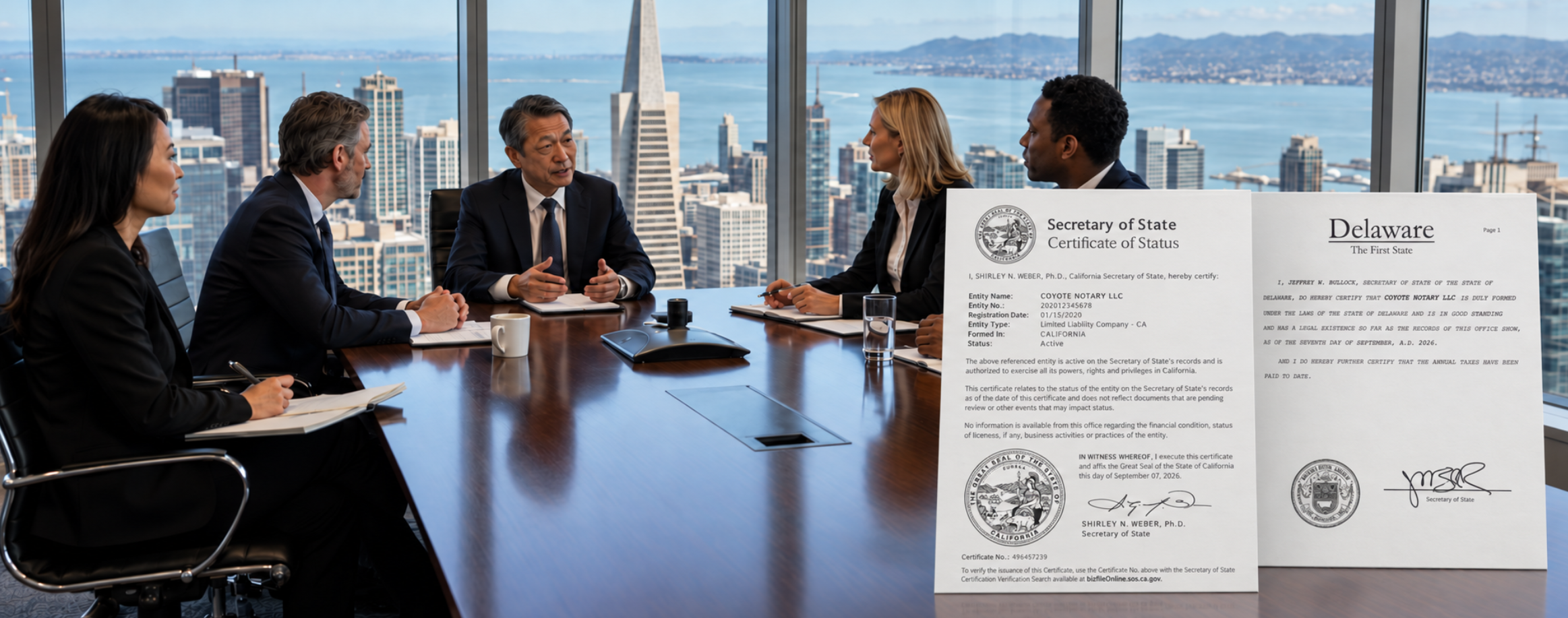 California and Delaware certificates of good standing for apostille and international use