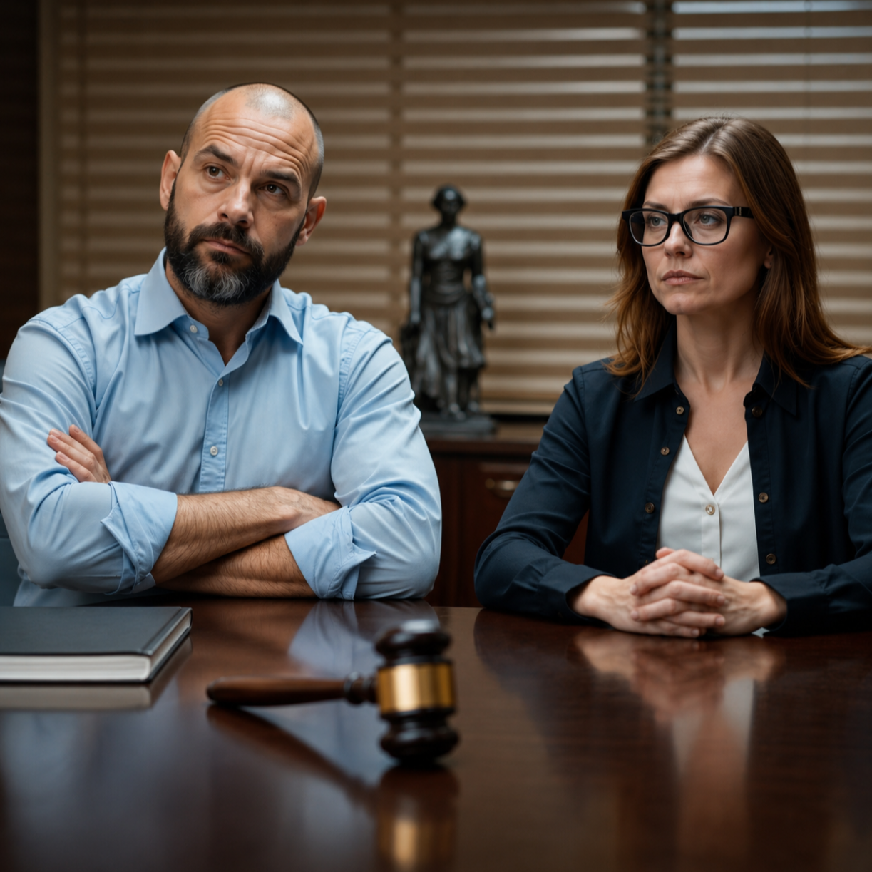 Unhappy couple at a lawyer's office, representing a link to the Divorce Decree Apostille page