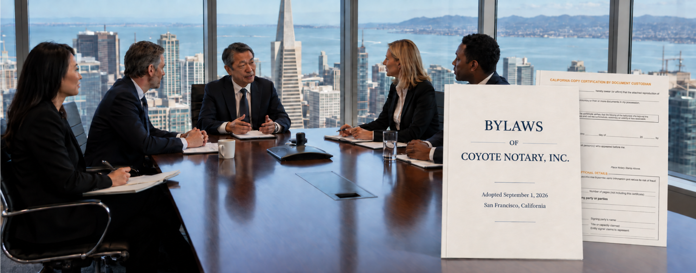 Corporate bylaws and California document custodian certification prepared for apostille