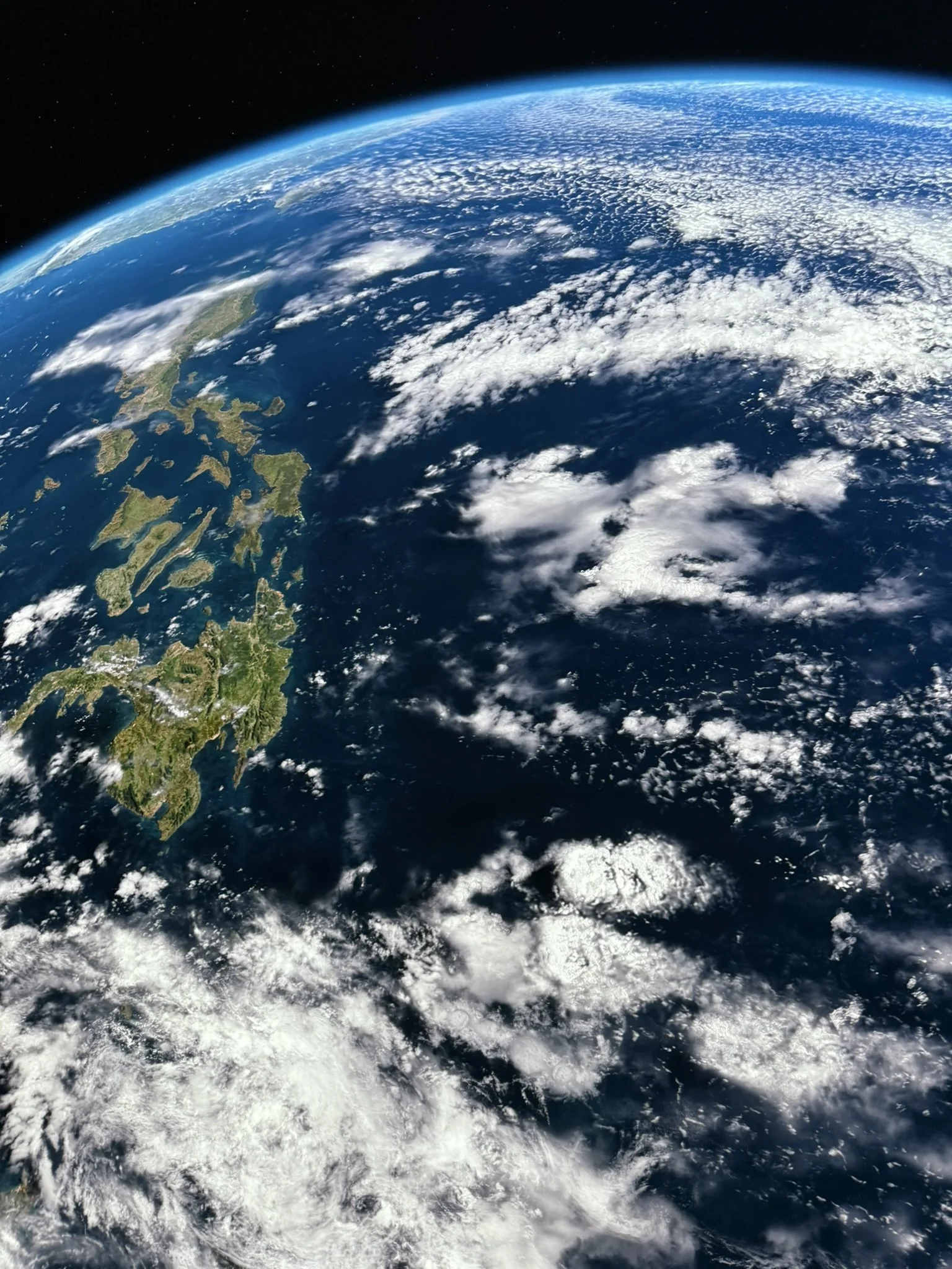 A view of Earth from space showing cloud cover, landmasses, and the curvature of the planet against the blackness of space.