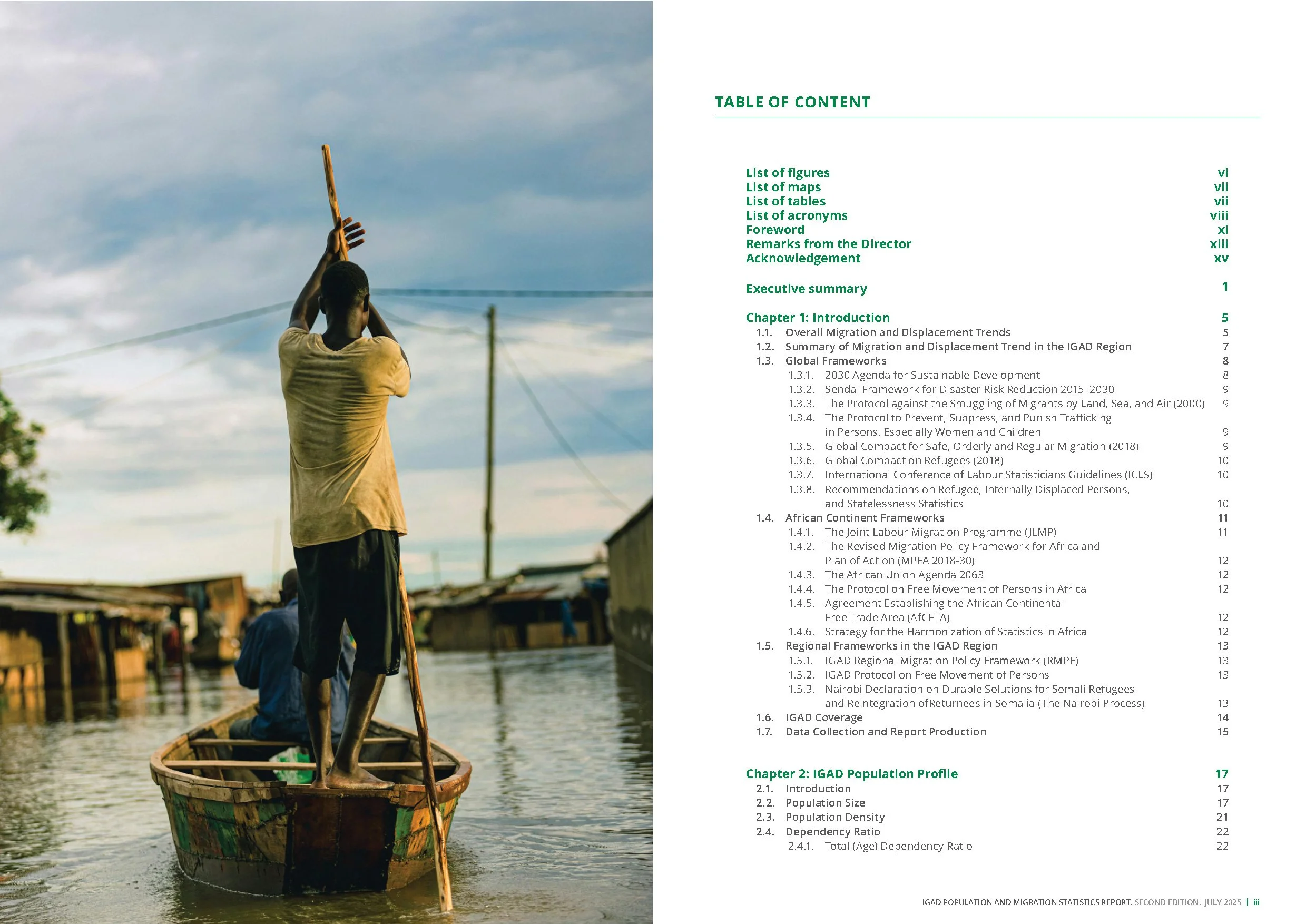 Table of content of IGAD Population and Migration Statistics Report