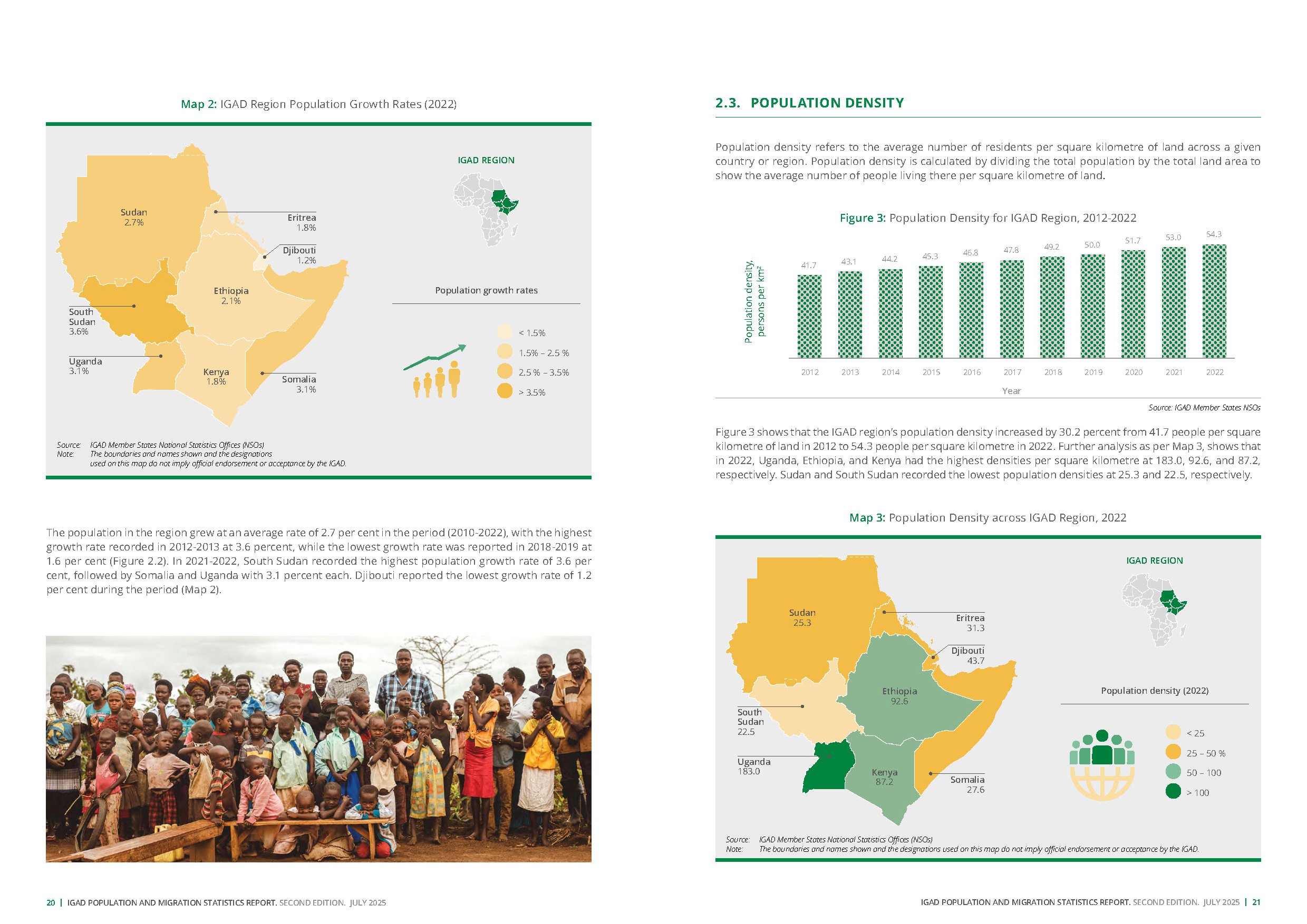 IGAD Population and Migration Statistics Report. Pages with maps and charts