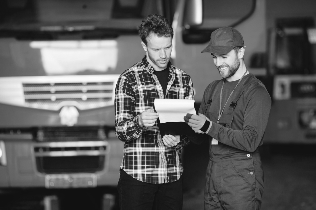Local small business contractor meeting with customer.
