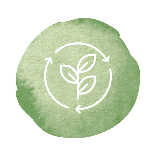 Green watercolor background with white line art of a plant inside a recycling cycle symbol.