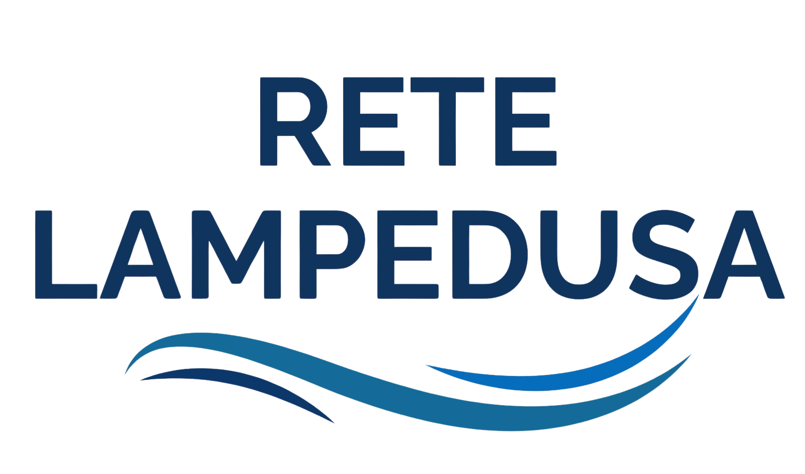 Logo con la scritta 'RETE AMPEDUSA' in caratteri blu e un'onda stilizzata sotto la scritta, in colori blu, verde, giallo, rosso e nero.