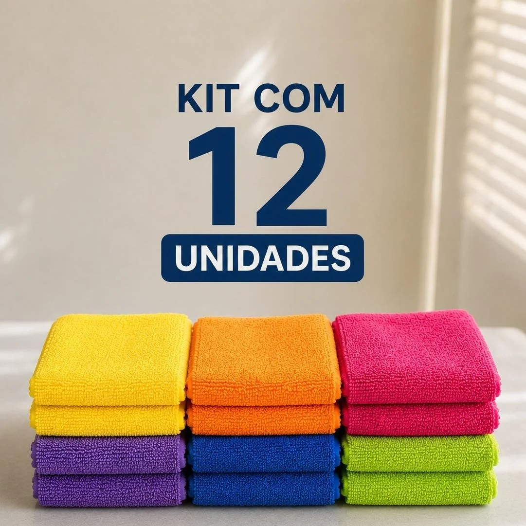 Pano de microfibra.
Composição: 88% Poliester 12% Poliamida. dimensões do protudo: 30*40 cm, 280 GSM.
Kit com 12 unidades nas cores: amarelo, laranja, rosa, roxo, azul e verde. 
Esse produto tem uma incrível absorção. Sugando totalmente a água.

Códi