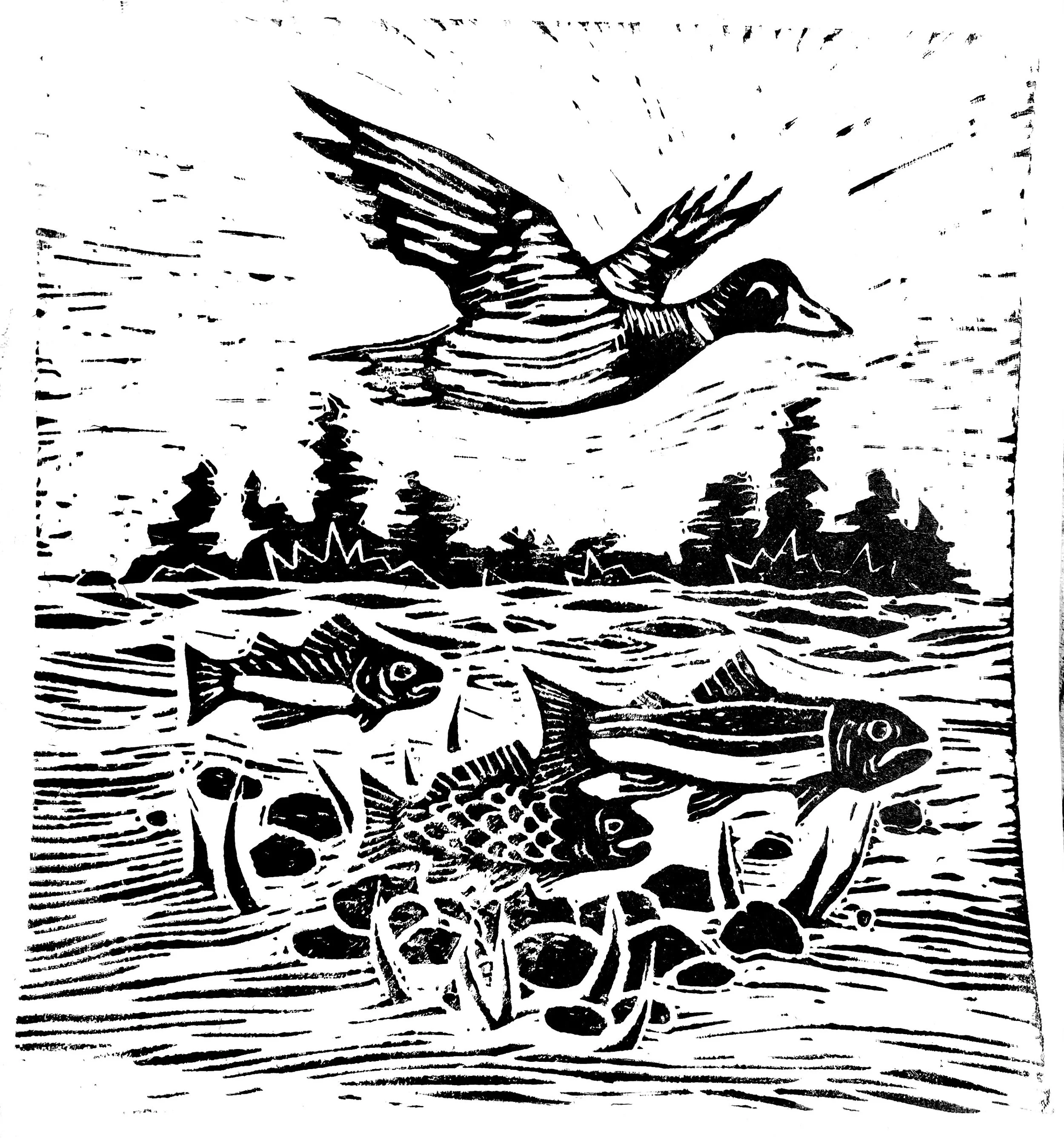 linocut ducks for my grandma