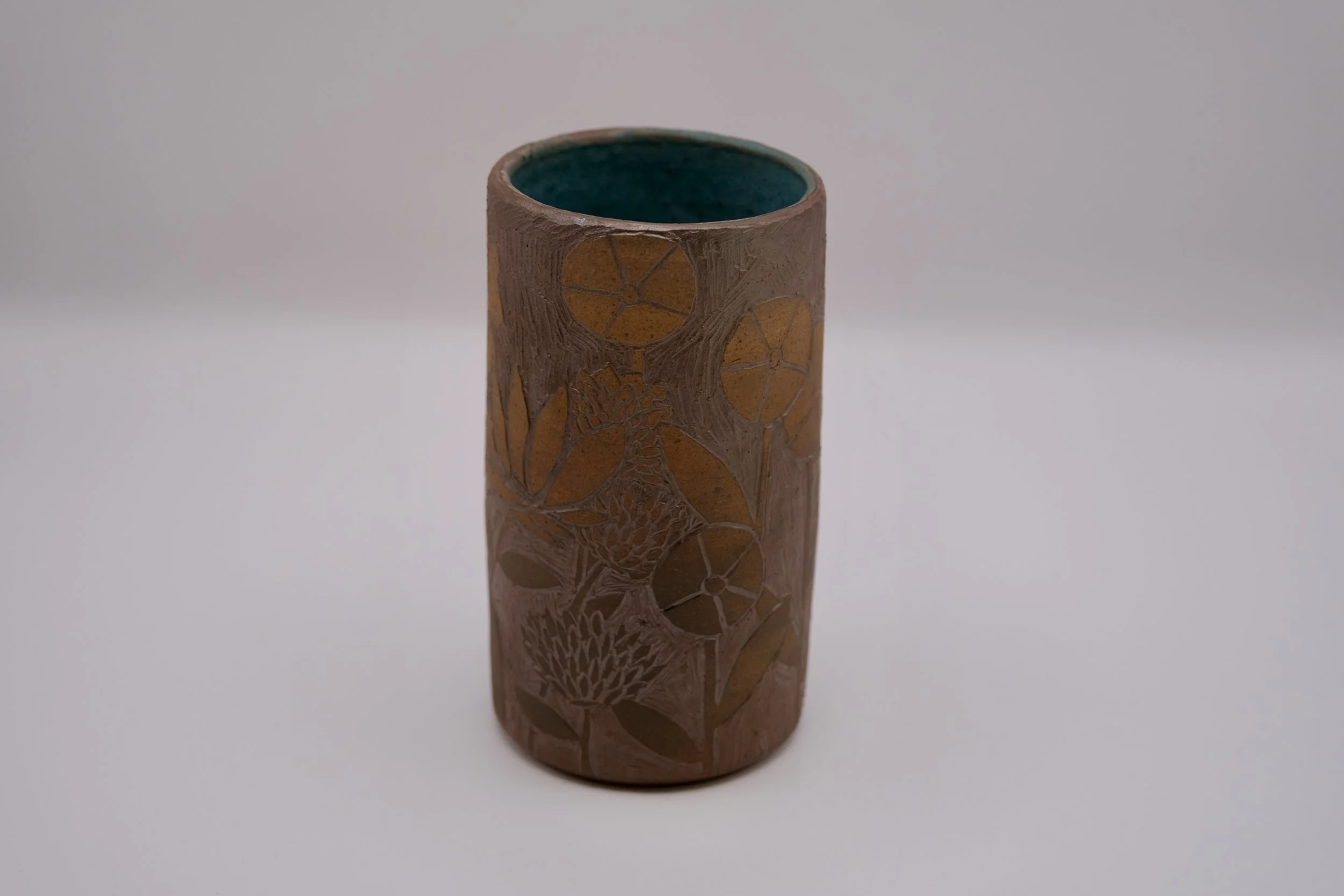 Folky Flowers Sgraffito Vase