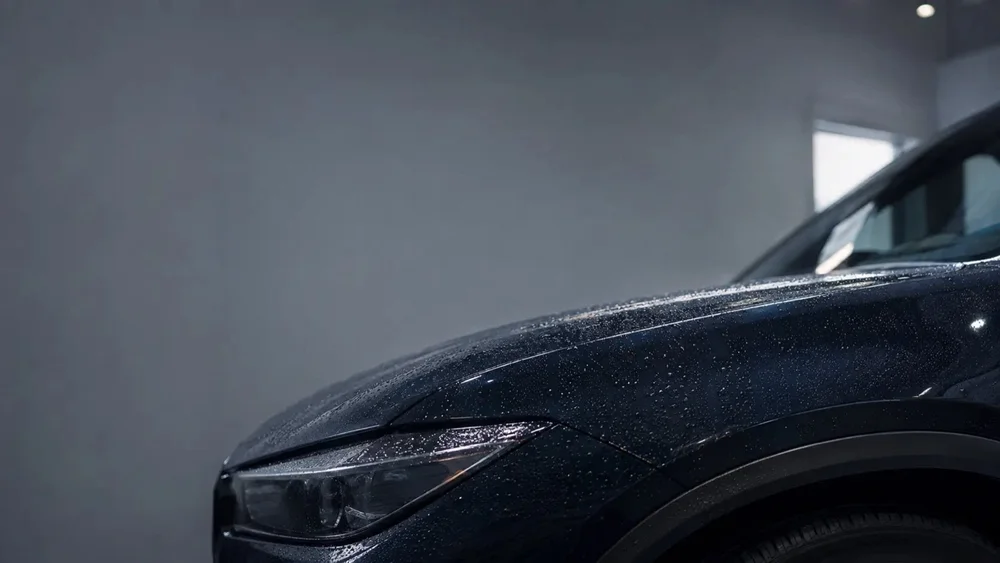 Water beading on a dark vehicle after ceramic coating