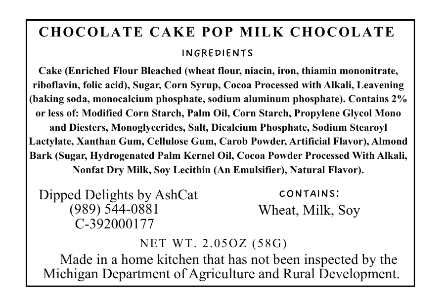 Chocolate Cake Pop Covered In Milk Chocolate Almond Bark