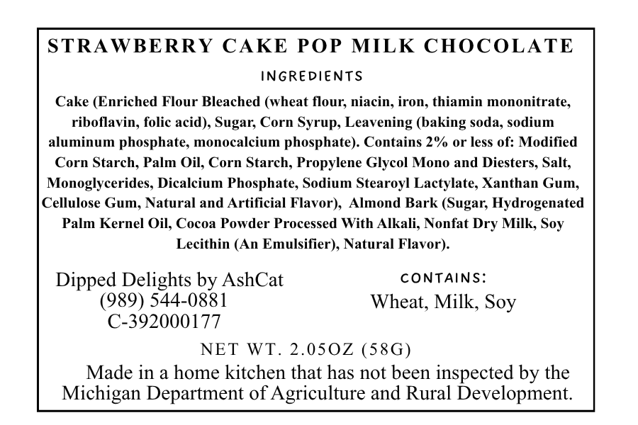 Strawberry Cake Pop Covered In Milk Chocolate Almond Bark