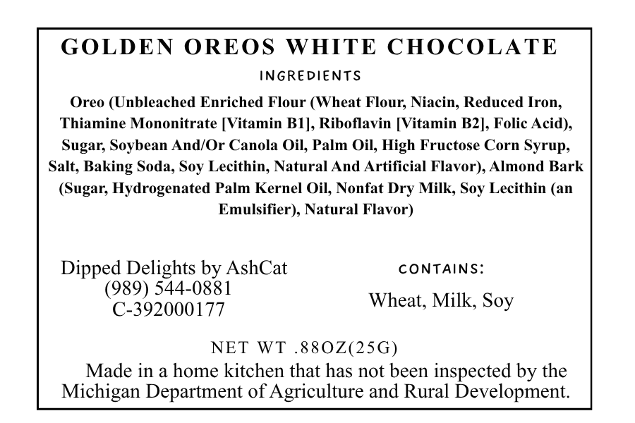 Golden Oreos Covered In Vanilla Almond Bark