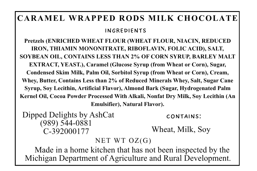 Caramel Wrapped Pretzel Rods Milk Chocolate