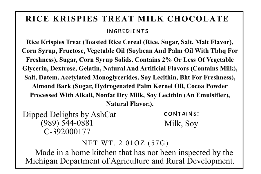 Rice Krispie's Treat Covered In Milk Chocolate Almond Bark