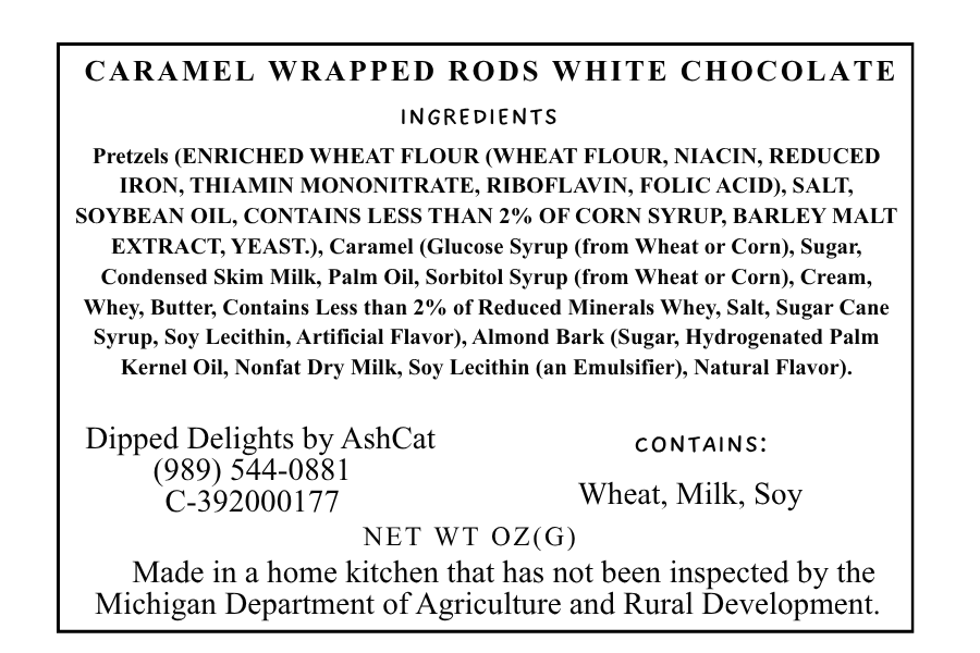 Caramel Wrapped Pretzel Rods White Chocolate