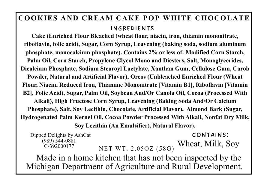 Cookies And Cream Cake Pop Vanilla Almond Bark