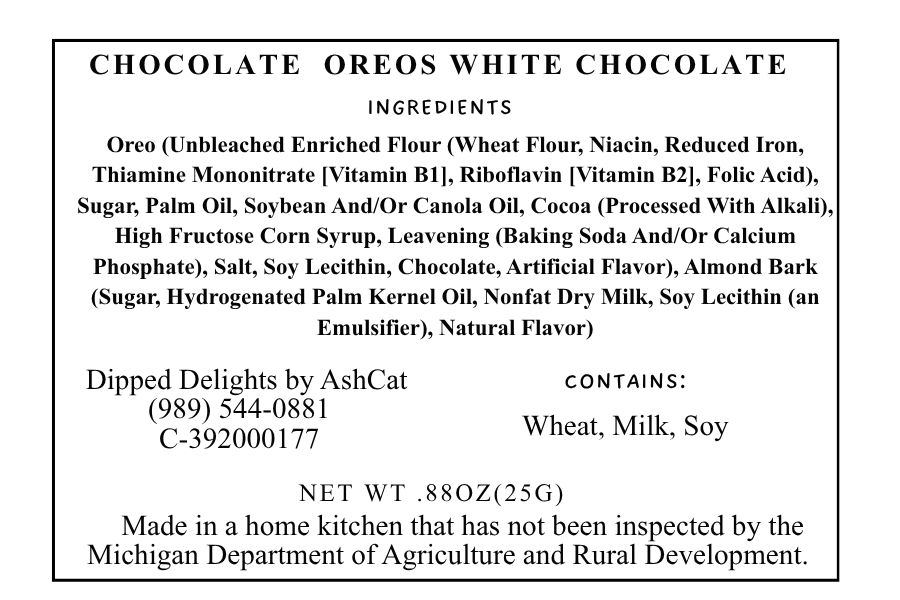 Chocolate Oreos Covered In Vanilla Almond Bark