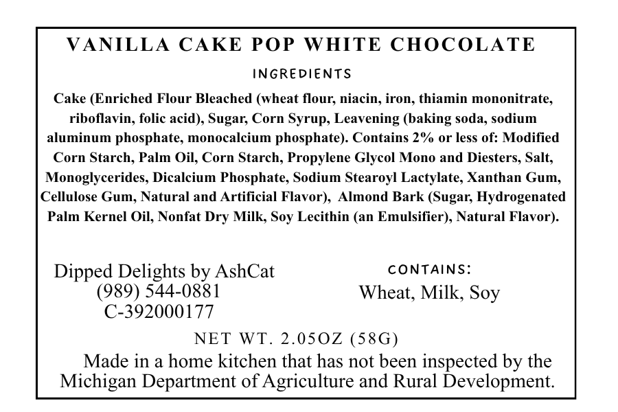 Vanilla Cake Pop Covered In Vanilla Almond Bark