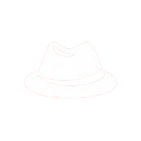 Illustration of a white fedora hat on a black background.