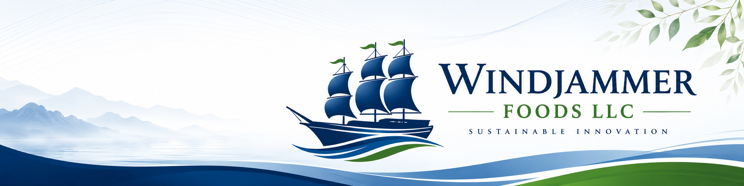 Windjammer Foods LLC sustainable innovation banner with sailing ship logo