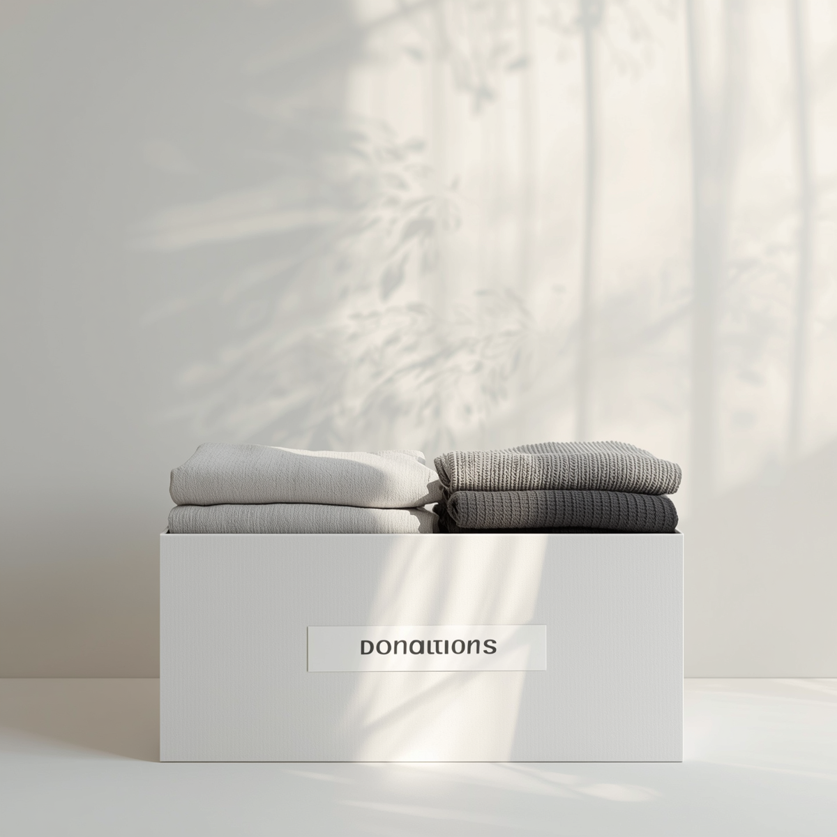 Donation box with folded clothing representing donation approval and responsible item removal after decluttering and resale.