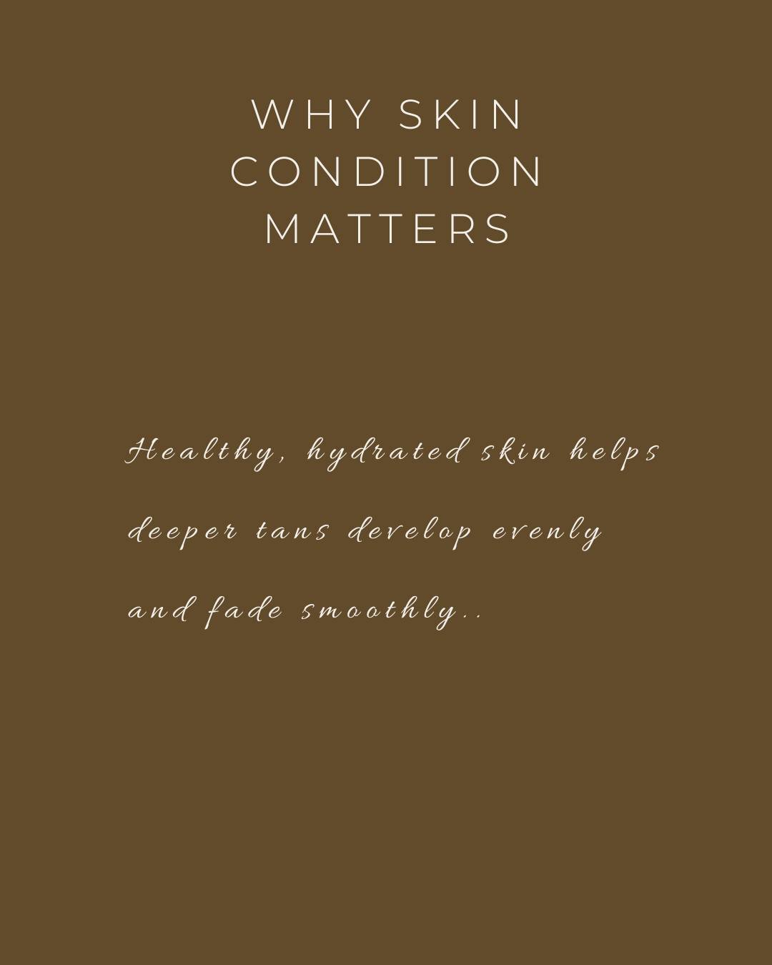 The condition of the skin plays a major role in how a deeper spray tan develops.

Well-prepped and hydrated skin allows the color to appear more even and maintain a smoother finish over time.
