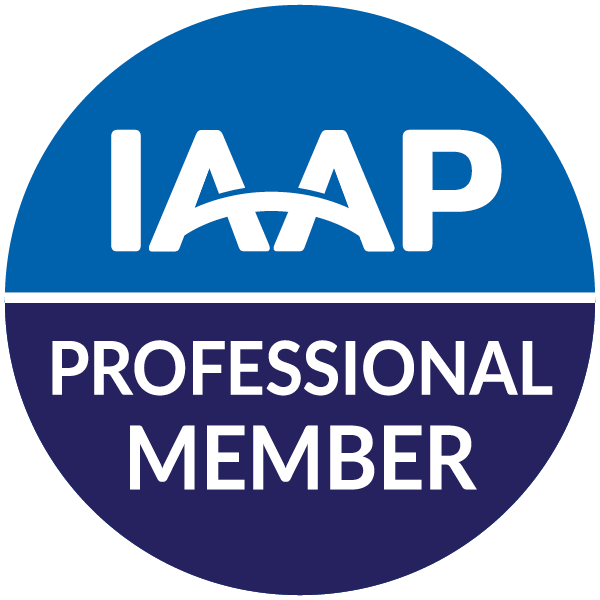 IAAP Professional Member badge with blue and purple design.