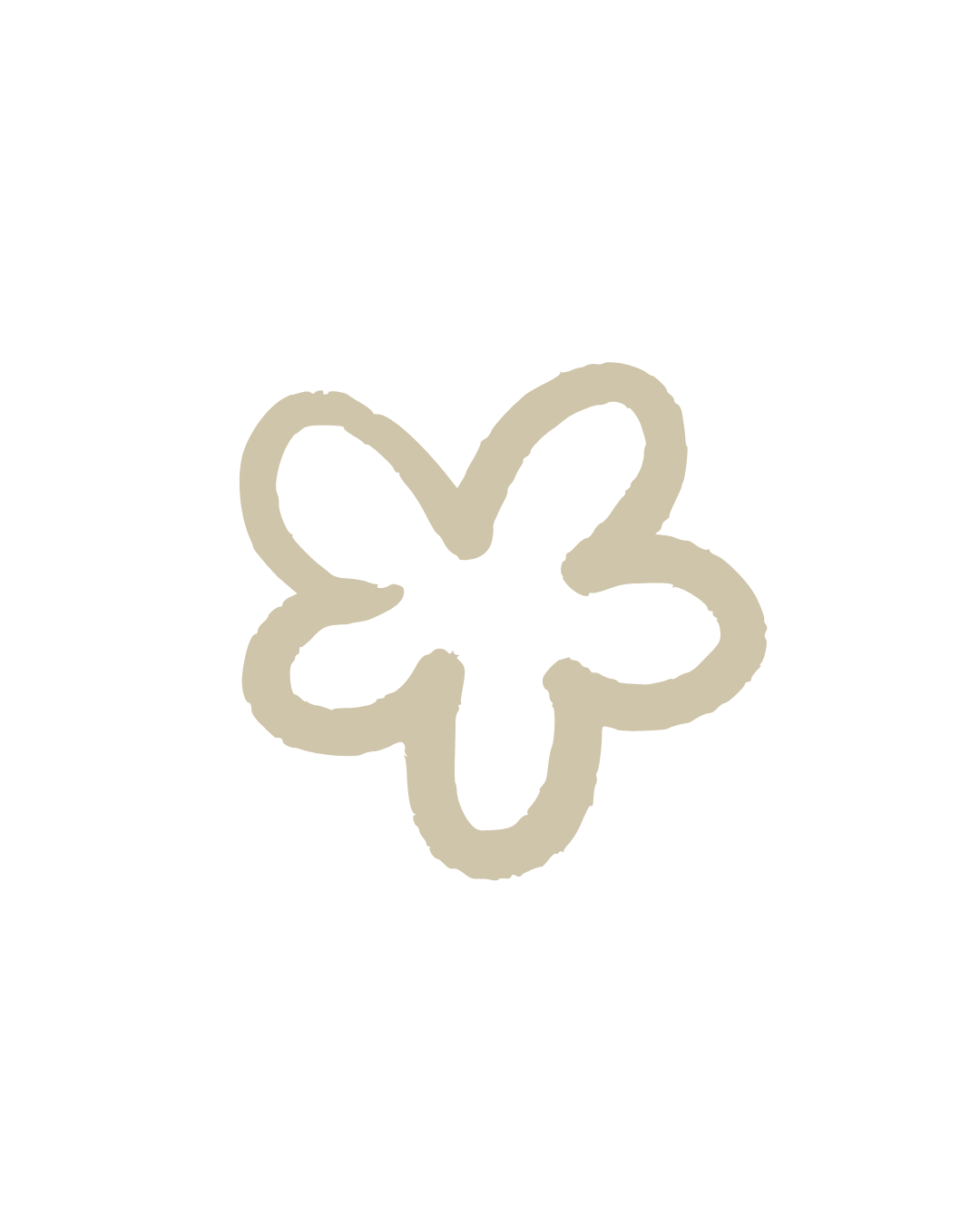 A simple beige outline of a flower or butterfly shape on a black background.