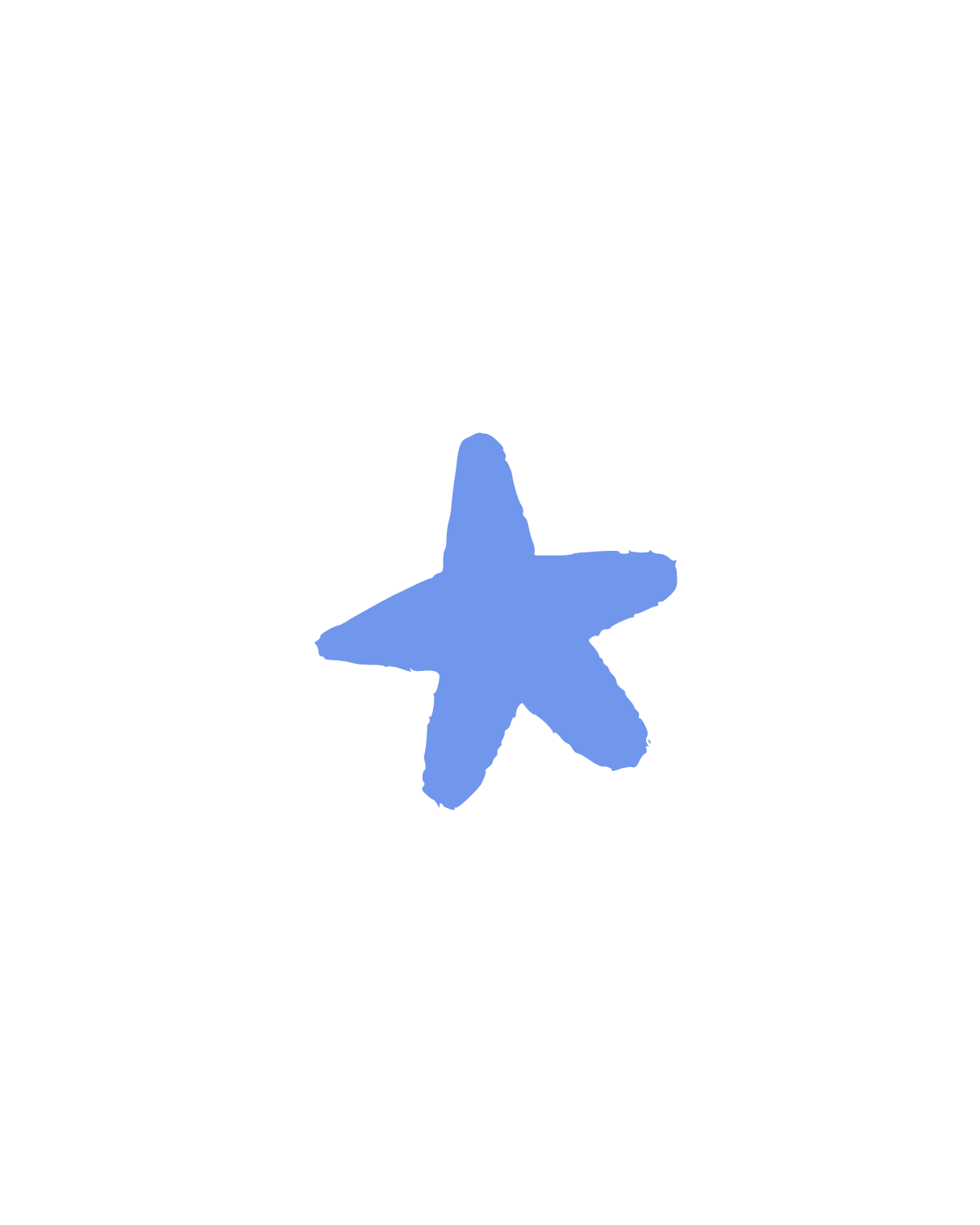 A blue starfish on a white background.