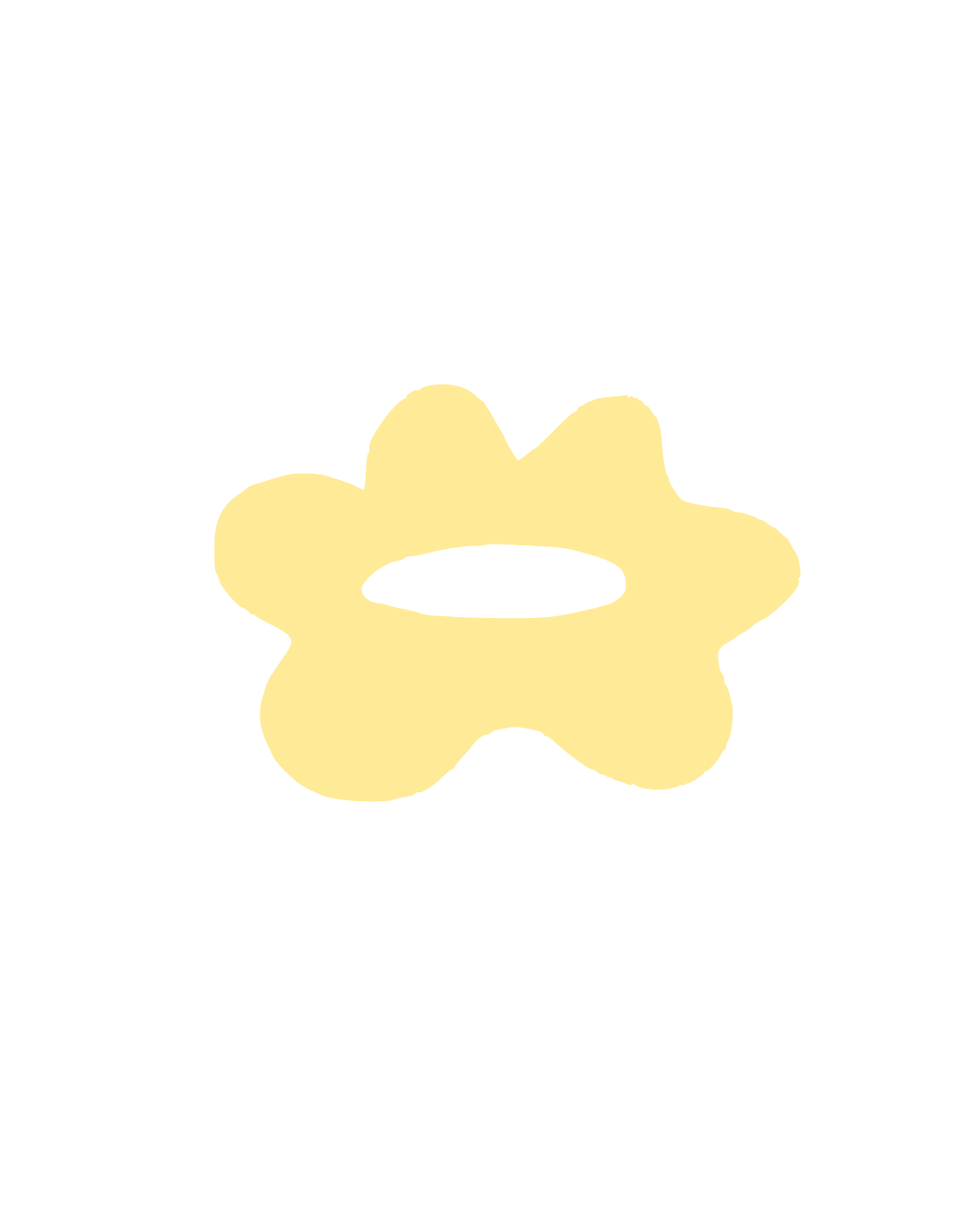 A black background with a yellow, flower-shaped object in the center, featuring oval and irregularly shaped openings.