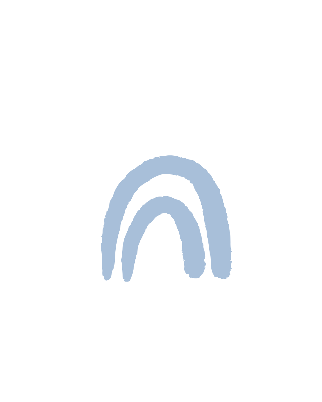 Hand-drawn rainbow with light blue and darker blue arcs on a black background.