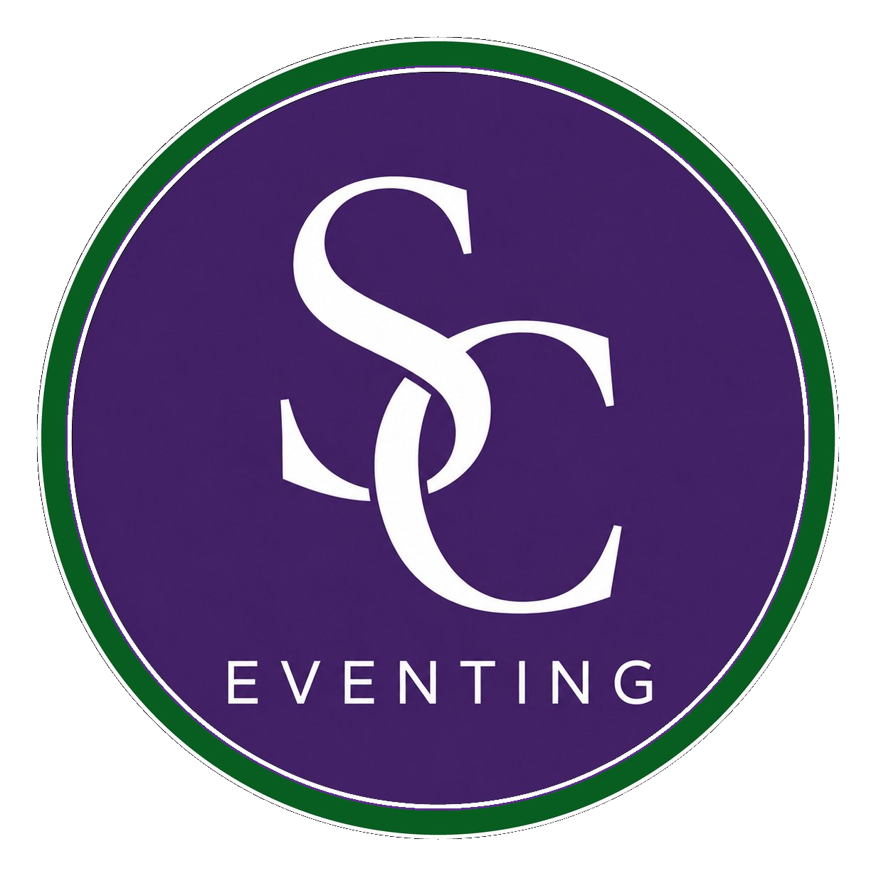 A circular logo with a purple background, white intertwined 'S' and 'C' letters, and the word 'EVENTING' in white capital letters below the letters.
