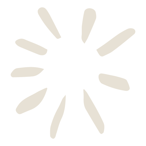 A whimsical off-white line drawing of a sunburst.