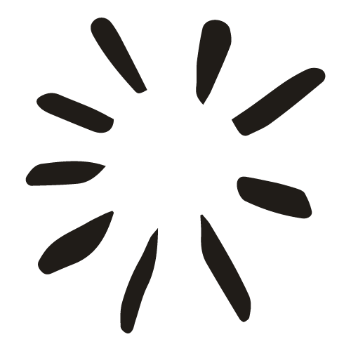 A whimsical black line drawing of a sunburst.