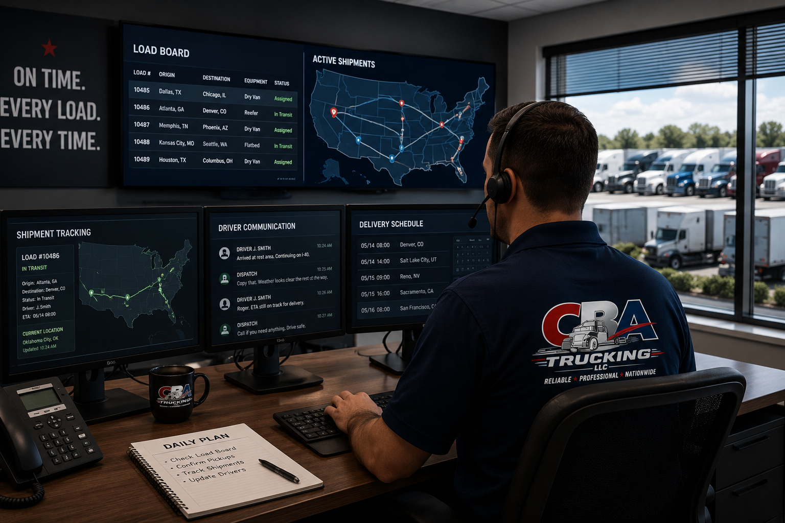 Professional freight dispatch, shipment tracking, customer communication, and logistics coordination by Carriers Bless America Trucking LLC.