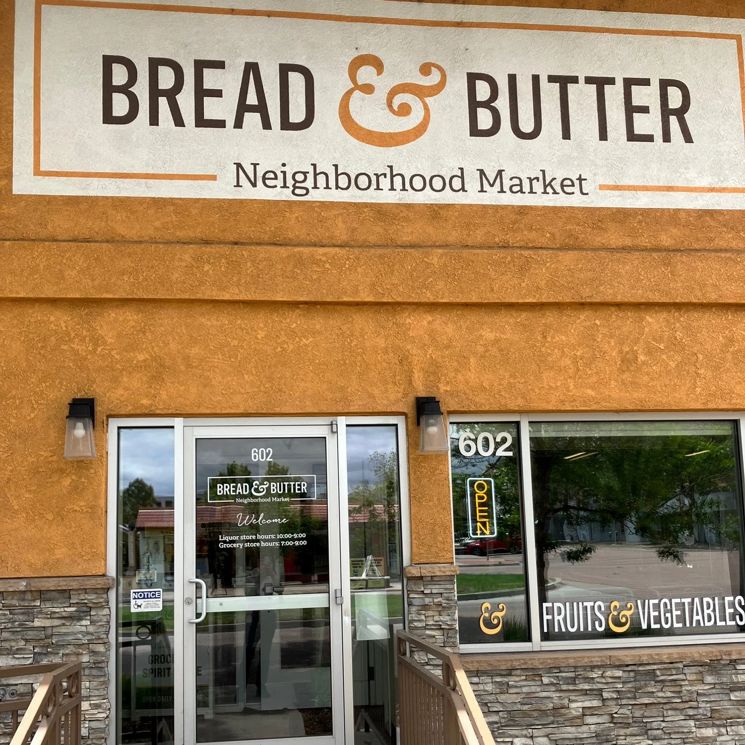 Front door and signage for Bread & Butter Neighborhood Market