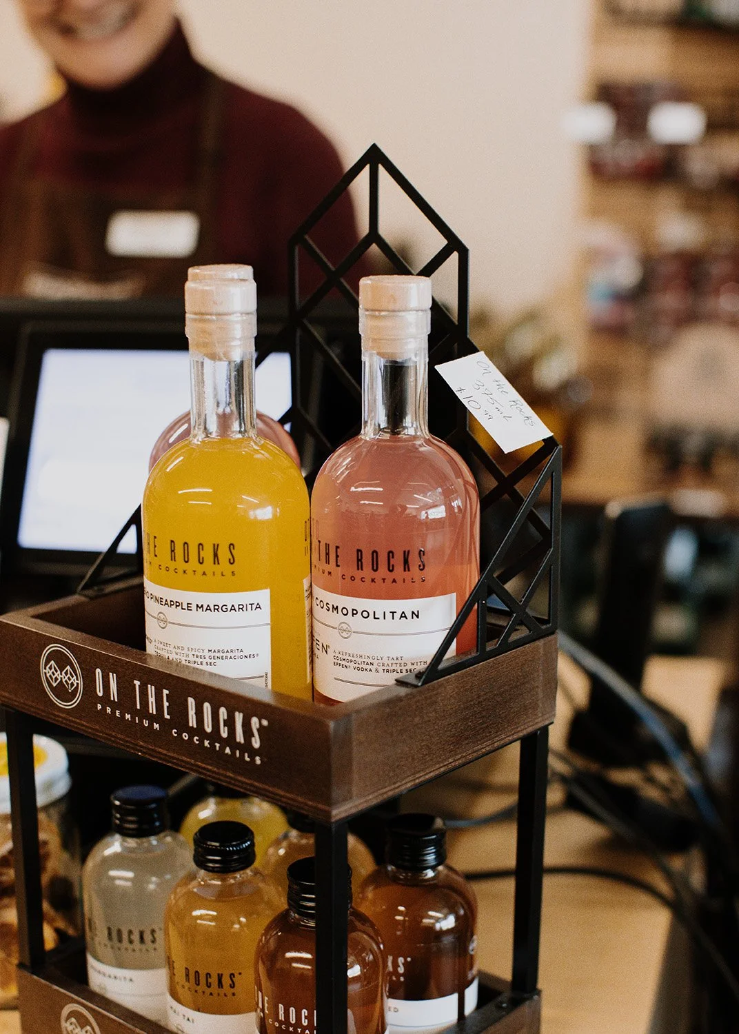 Specialty spirits in bottles on a counter