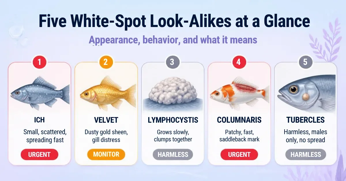 Chart comparing five conditions that look like ich in freshwater fish