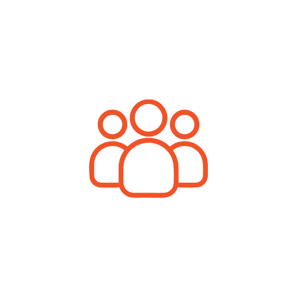 Icon of three people linked together, representing a group or community.