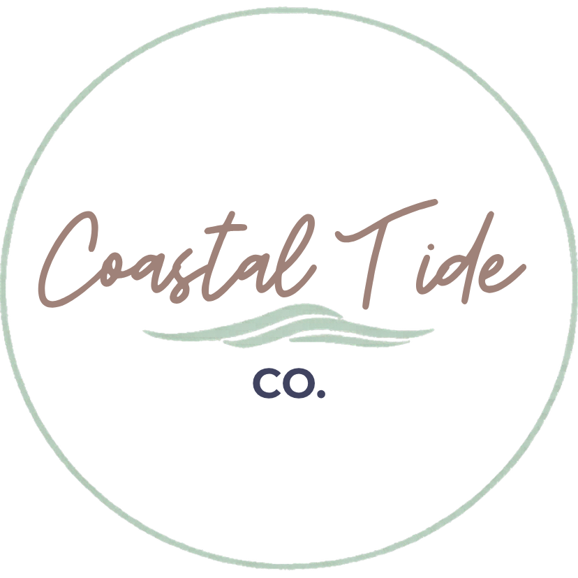 Logo of Coastal Tide Co. with handwritten-style text and wave illustration inside a circular border.